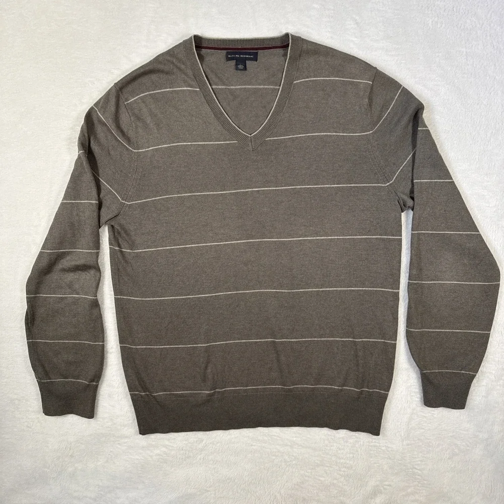 Banana Republic Silk‎ Cashmere Sweater Brown V-Neck Pullover Men's L Soft Knit